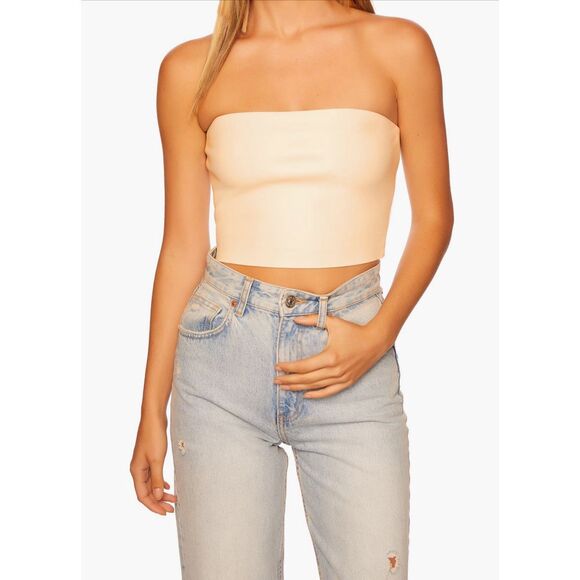 Susana Monaco Faux Leather Cropped Tube Top in Blanched Almond Size XS - Picture 1 of 12